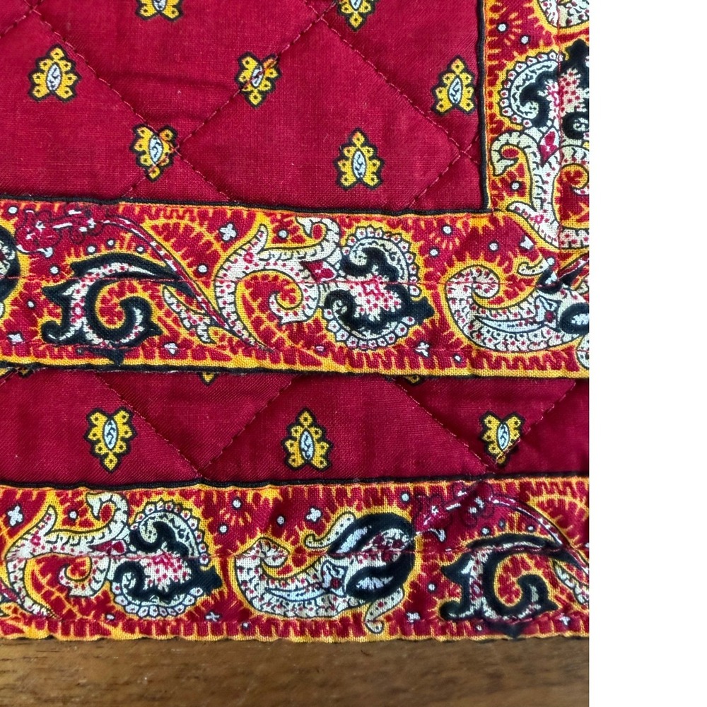 2 Valdrome French Country Quilted Placemats in Red Yellow Floral Paisley France - Picture 4 of 7